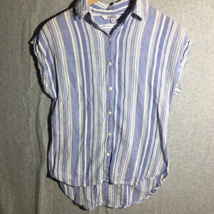 Womens New Direction Blouse Button Up Coastal Boho Beachy Striped Summer Spring